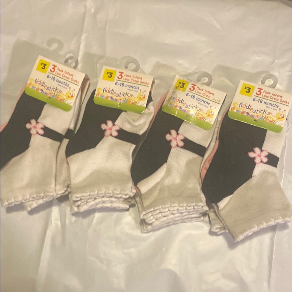 Saba Black and White Baby Socks with Pink Flower